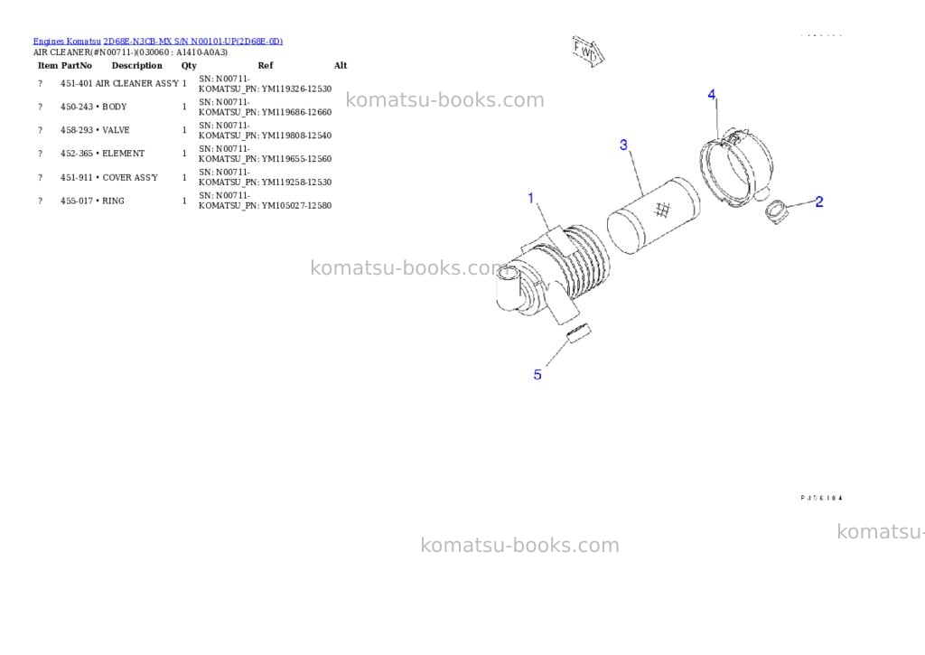 Komatsu 2d68e-n3cb-mx s/n n00101-up Parts catalog cover Page 5