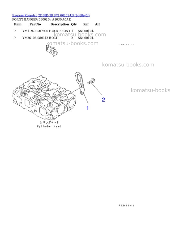 Komatsu 2d68e-3b s/n 00101-up Parts catalog cover