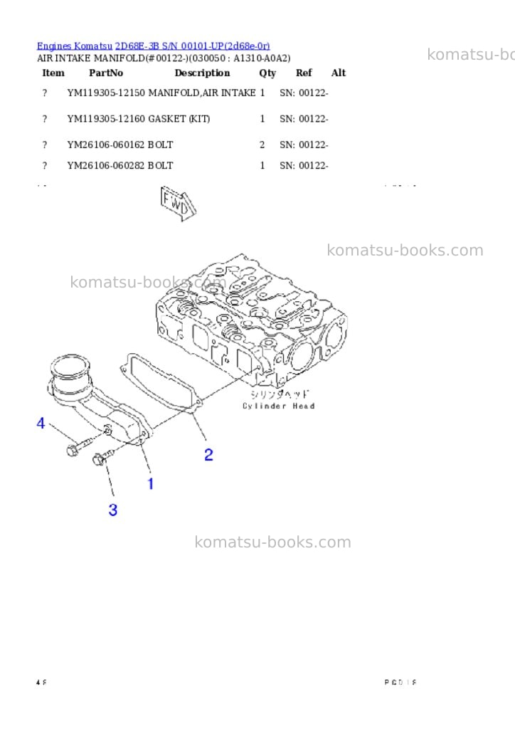 Komatsu 2d68e-3b s/n 00101-up Parts catalog cover Page 4
