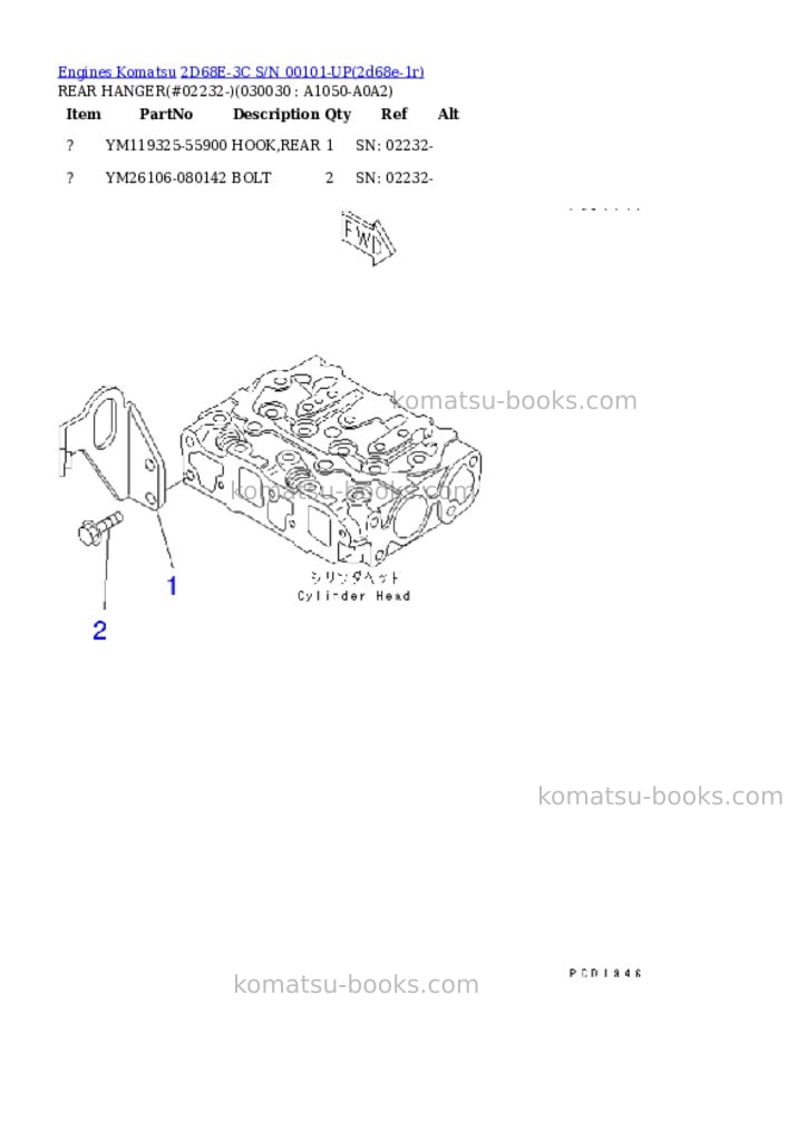 Komatsu 2d68e-3c s/n 00101-up Parts catalog cover Page 2