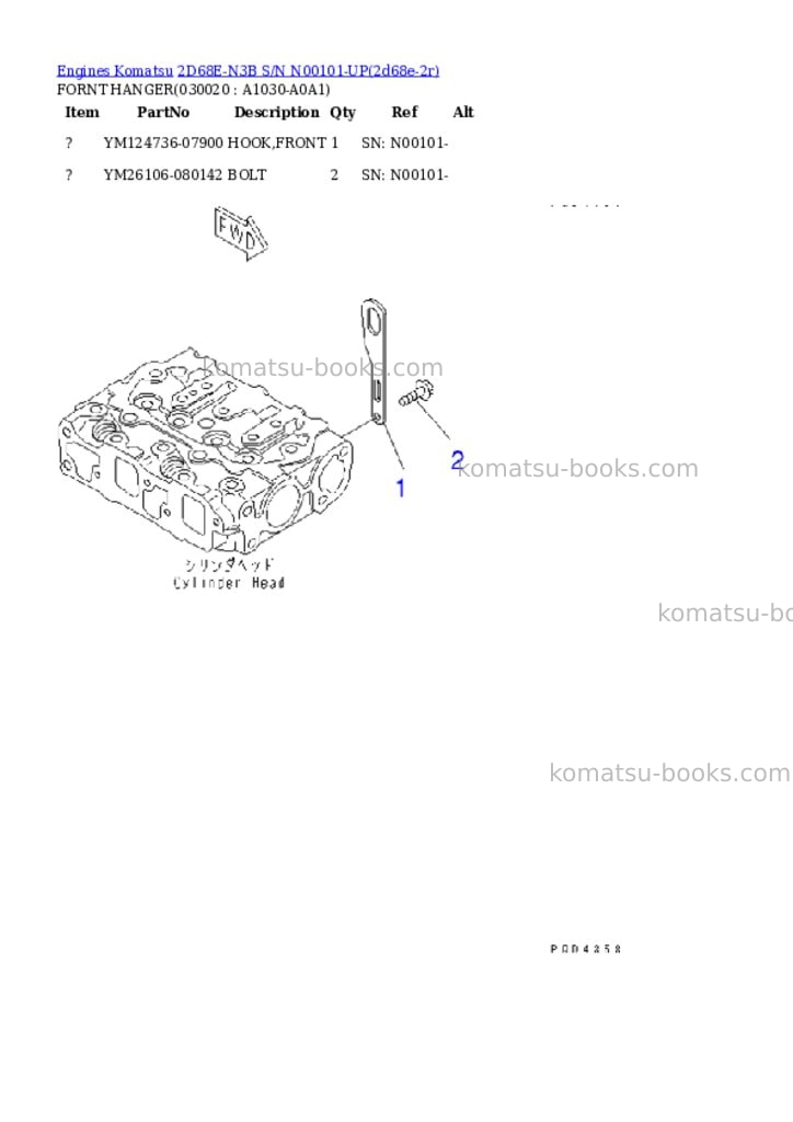 Komatsu 2d68e-n3b s/n n00101-up Parts catalog cover