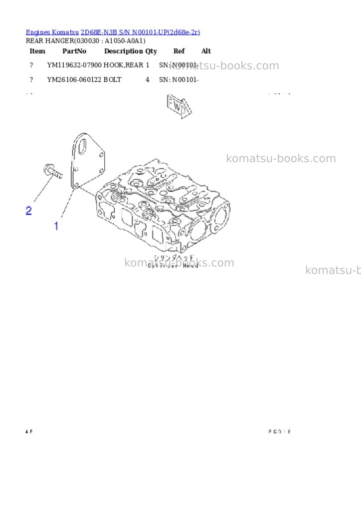 Komatsu 2d68e-n3b s/n n00101-up Parts catalog cover Page 2