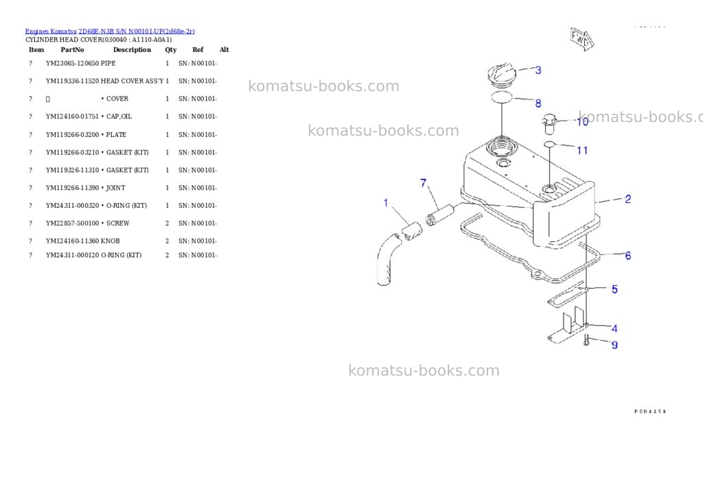 Komatsu 2d68e-n3b s/n n00101-up Parts catalog cover Page 3