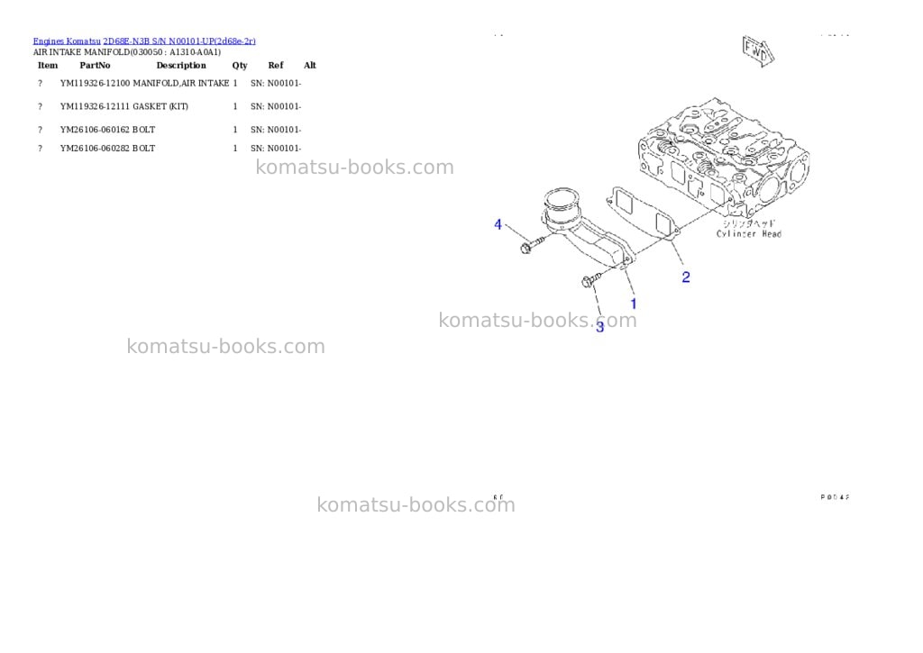 Komatsu 2d68e-n3b s/n n00101-up Parts catalog cover Page 4