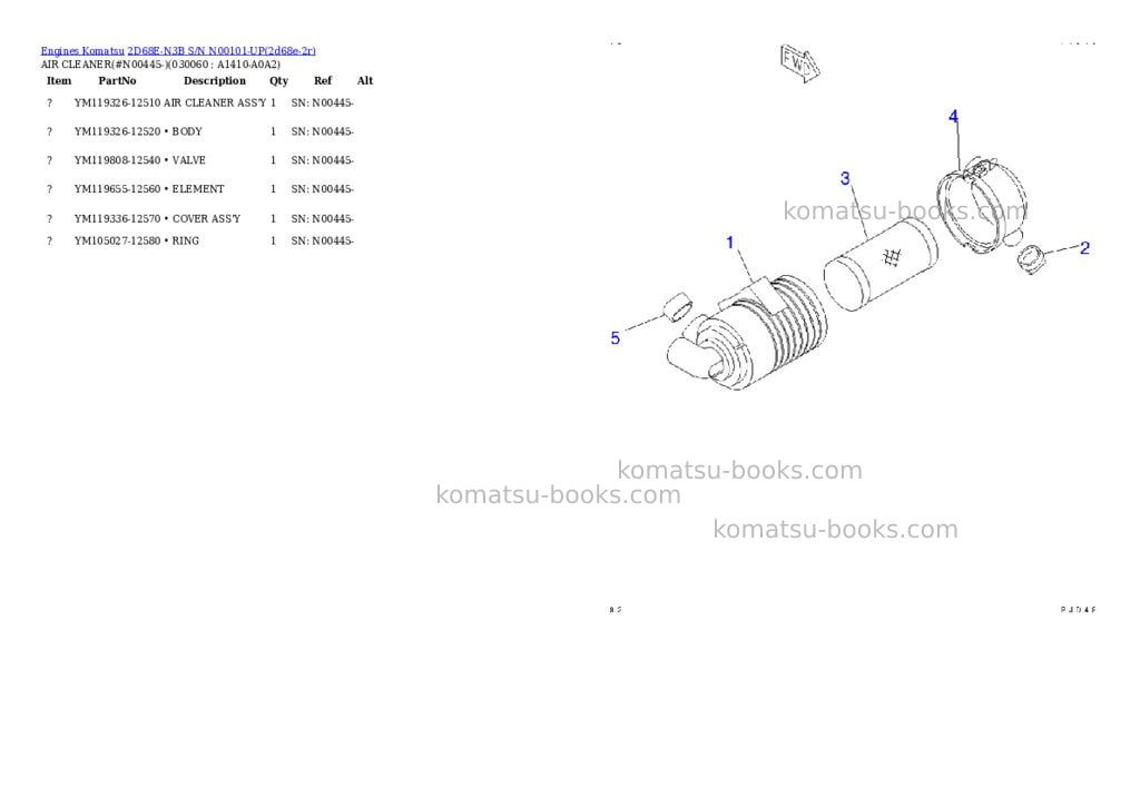 Komatsu 2d68e-n3b s/n n00101-up Parts catalog cover Page 5