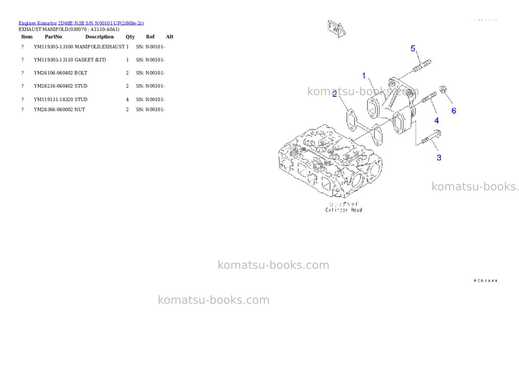 Komatsu 2d68e-n3b s/n n00101-up Parts catalog cover Page 6