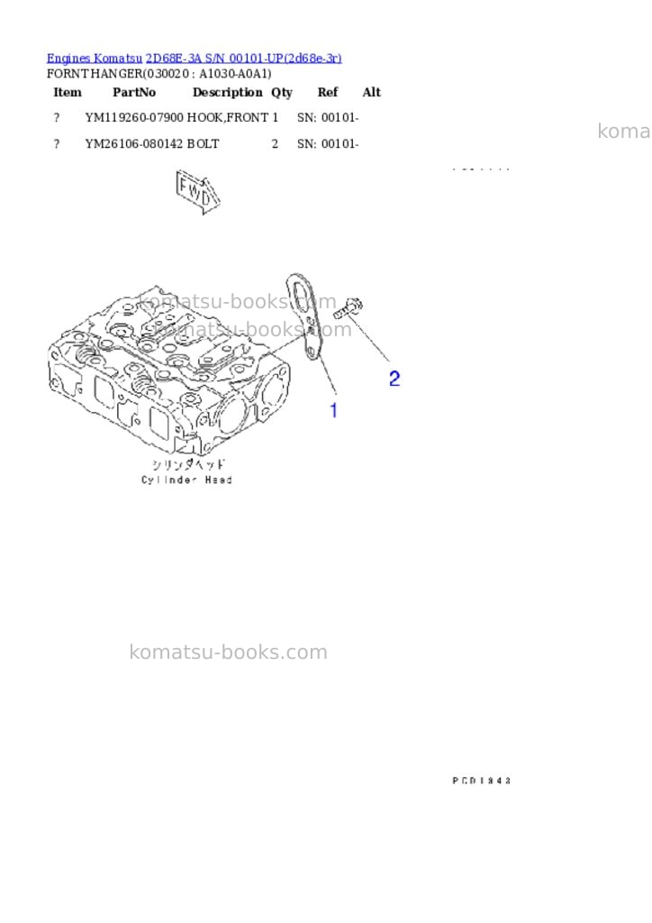Komatsu 2d68e-3a s/n 00101-up Parts catalog cover