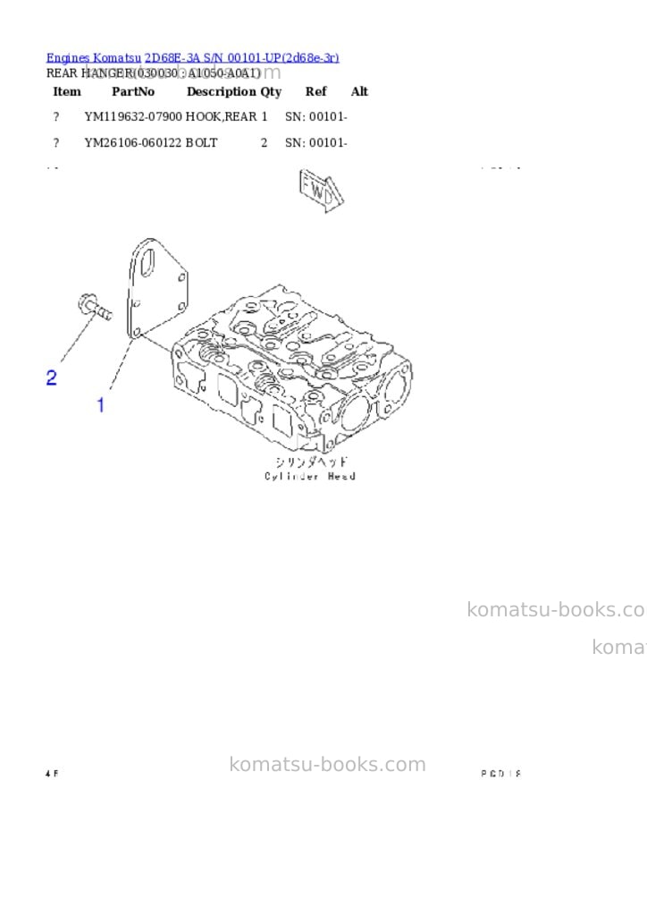 Komatsu 2d68e-3a s/n 00101-up Parts catalog cover Page 2