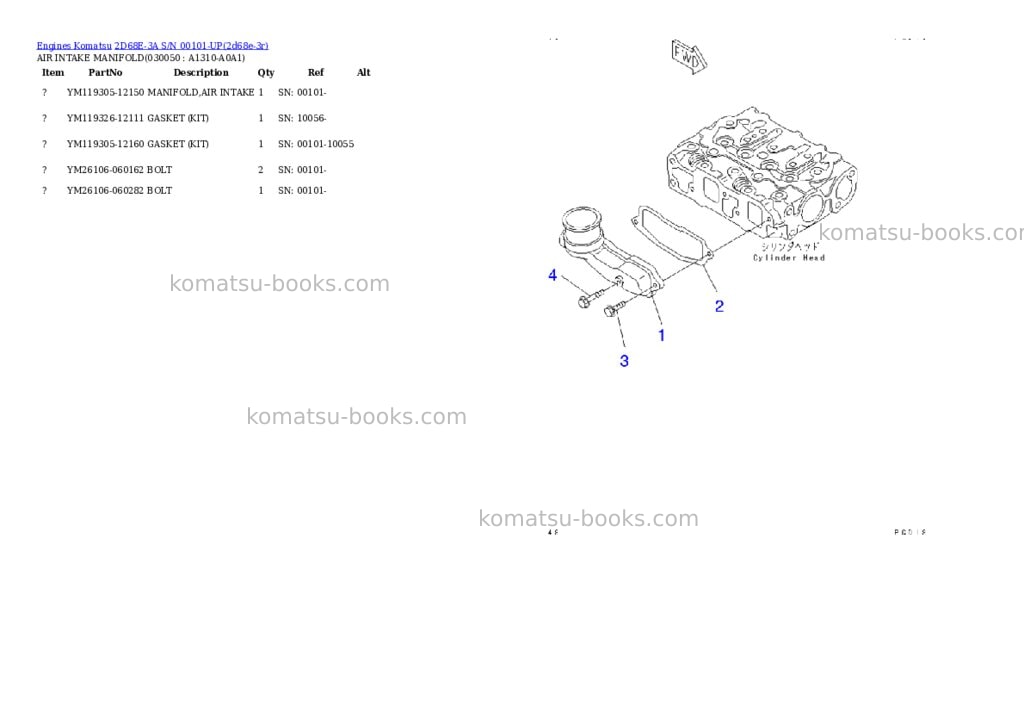 Komatsu 2d68e-3a s/n 00101-up Parts catalog cover Page 4