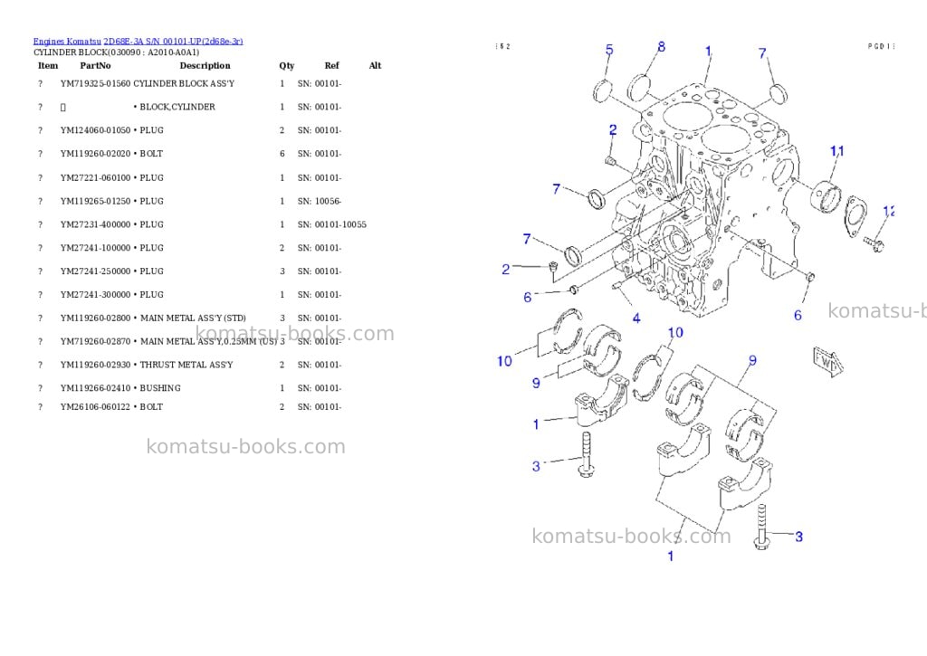 Komatsu 2d68e-3a s/n 00101-up Parts catalog cover Page 8
