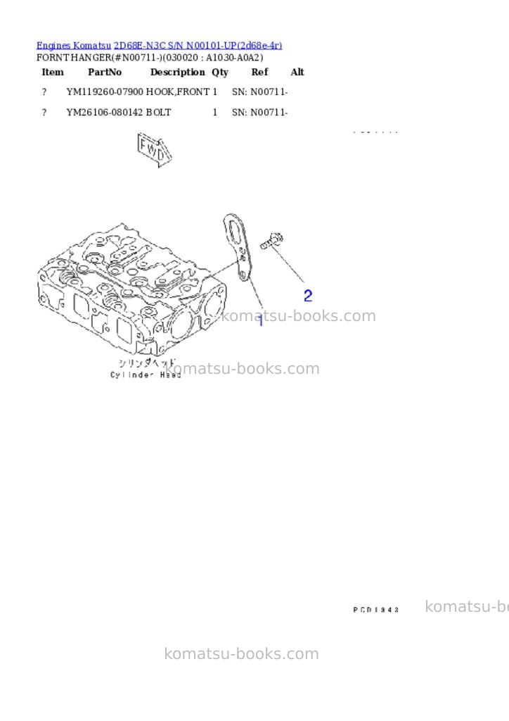 Komatsu 2d68e-n3c s/n n00101-up Parts catalog cover