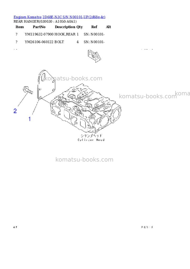 Komatsu 2d68e-n3c s/n n00101-up Parts catalog cover Page 2