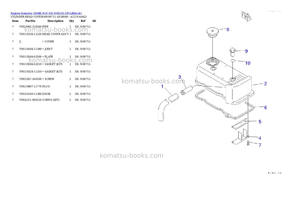 Komatsu 2d68e-n3c s/n n00101-up Parts catalog cover Page 3