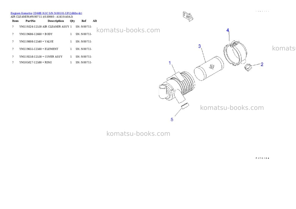 Komatsu 2d68e-n3c s/n n00101-up Parts catalog cover Page 5