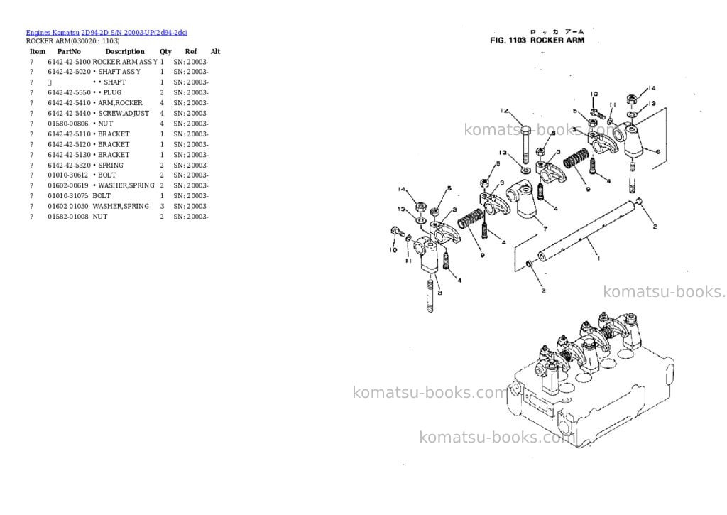 Komatsu 2d94-2d s/n 20003-up Parts catalog cover