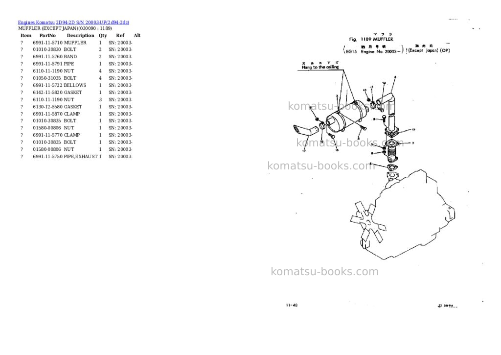 Komatsu 2d94-2d s/n 20003-up Parts catalog cover Page 8