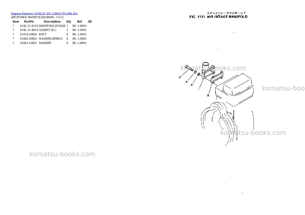Komatsu 2D94-2F S/N 23000-UP Parts catalog cover Page 3 Komatsu 2D94-2F S/N 23000-UP Parts catalog cover Page 3