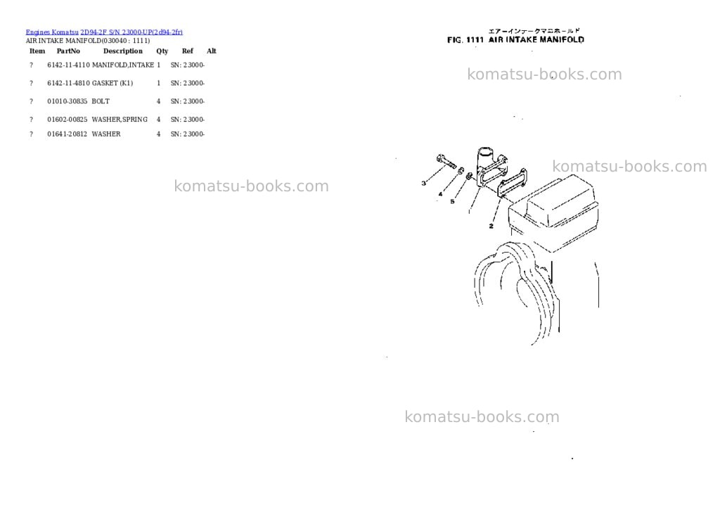 Komatsu 2d94-2f s/n 23000-up Parts catalog cover Page 3 Komatsu 2d94-2f s/n 23000-up Parts catalog cover Page 3