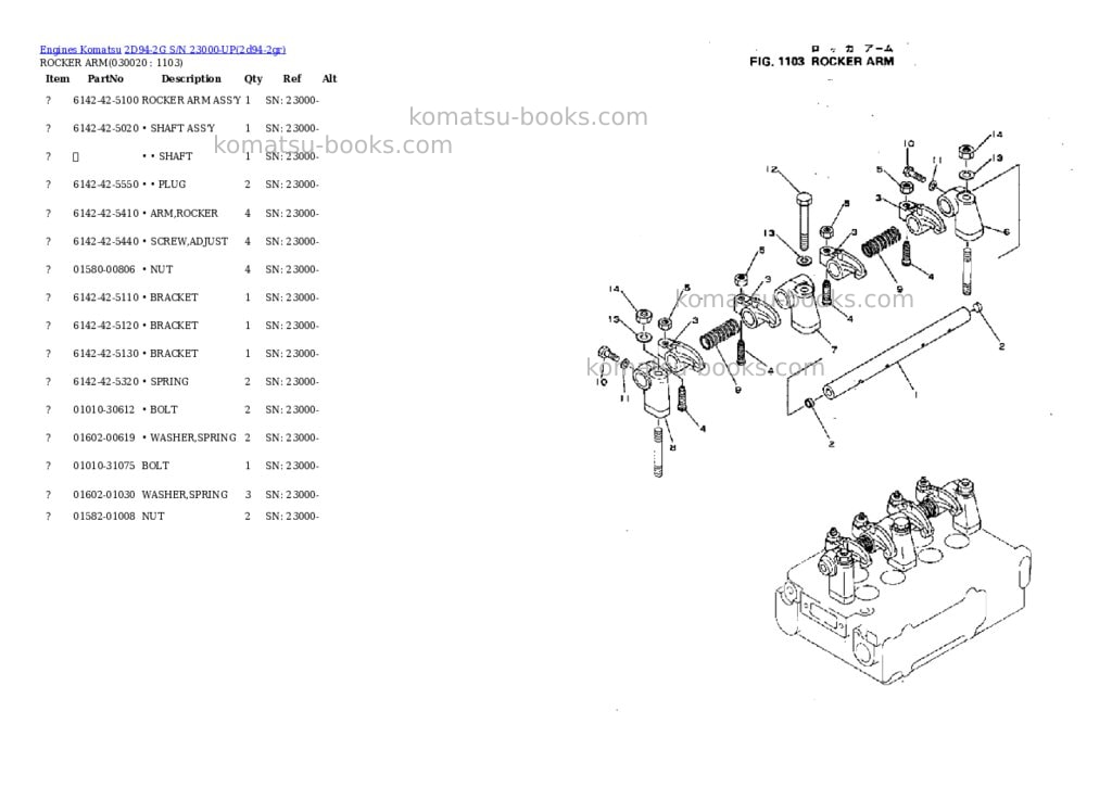Komatsu 2d94-2g s/n 23000-up Parts catalog cover