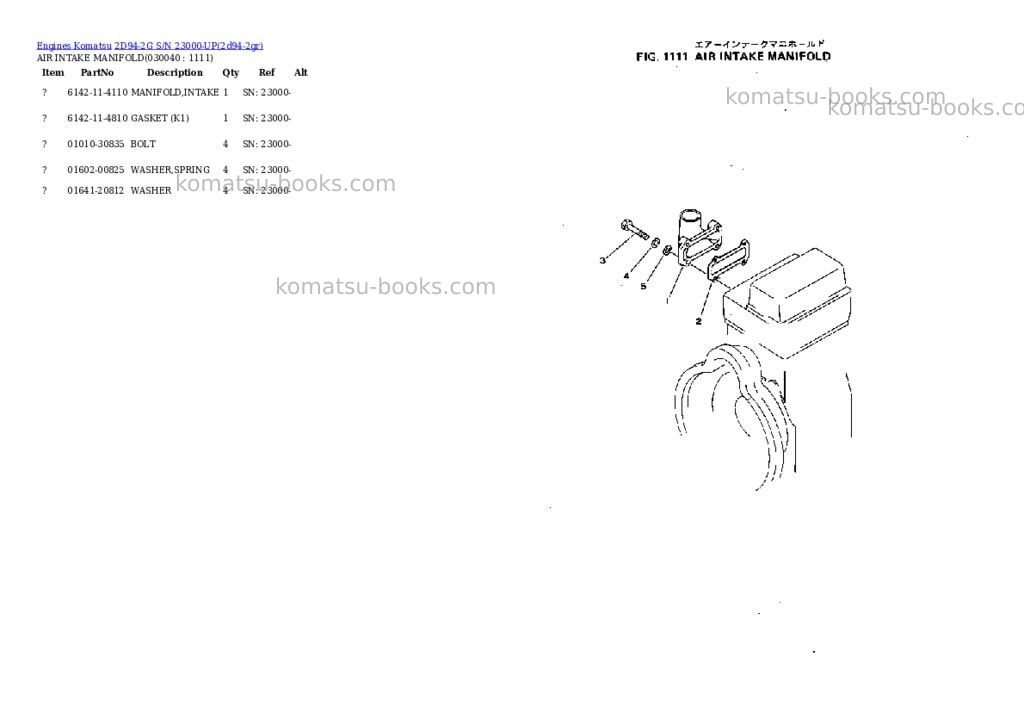 Komatsu 2d94-2g s/n 23000-up Parts catalog cover Page 3