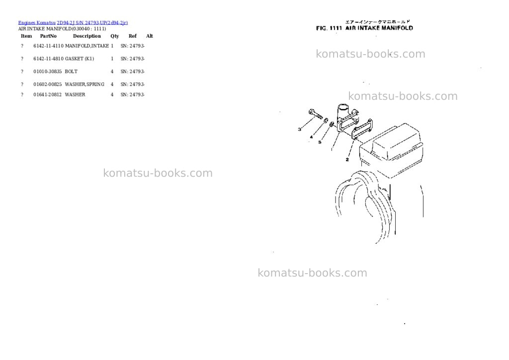 Komatsu 2d94-2j s/n 24793-up Parts catalog cover Page 3