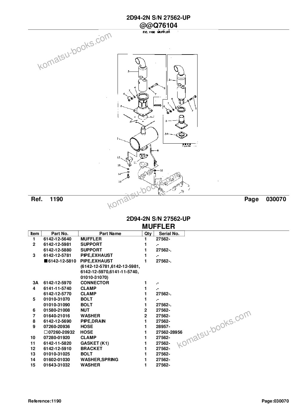Komatsu 2D94-2N S/N 27562-UP Parts catalog cover Page 10 Komatsu 2D94-2N S/N 27562-UP Parts catalog cover Page 10