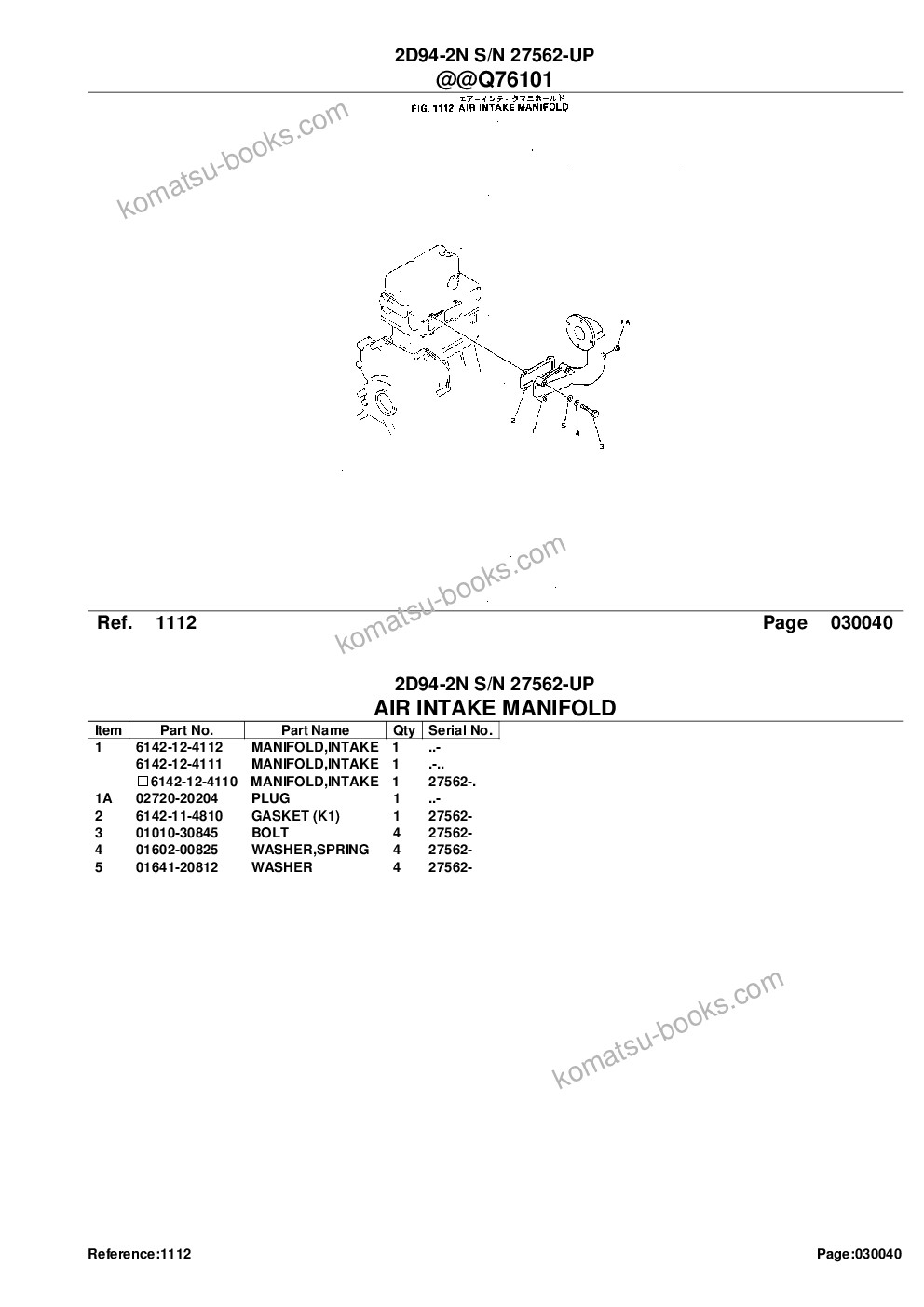 Komatsu 2D94-2N S/N 27562-UP Parts catalog cover Page 7 Komatsu 2D94-2N S/N 27562-UP Parts catalog cover Page 7