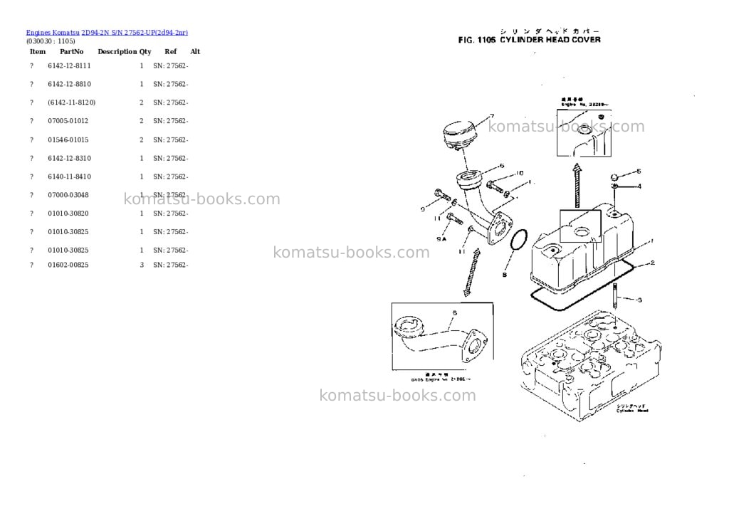 Komatsu 2d94-2n s/n 27562-up Parts catalog cover Page 2 Komatsu 2d94-2n s/n 27562-up Parts catalog cover Page 2