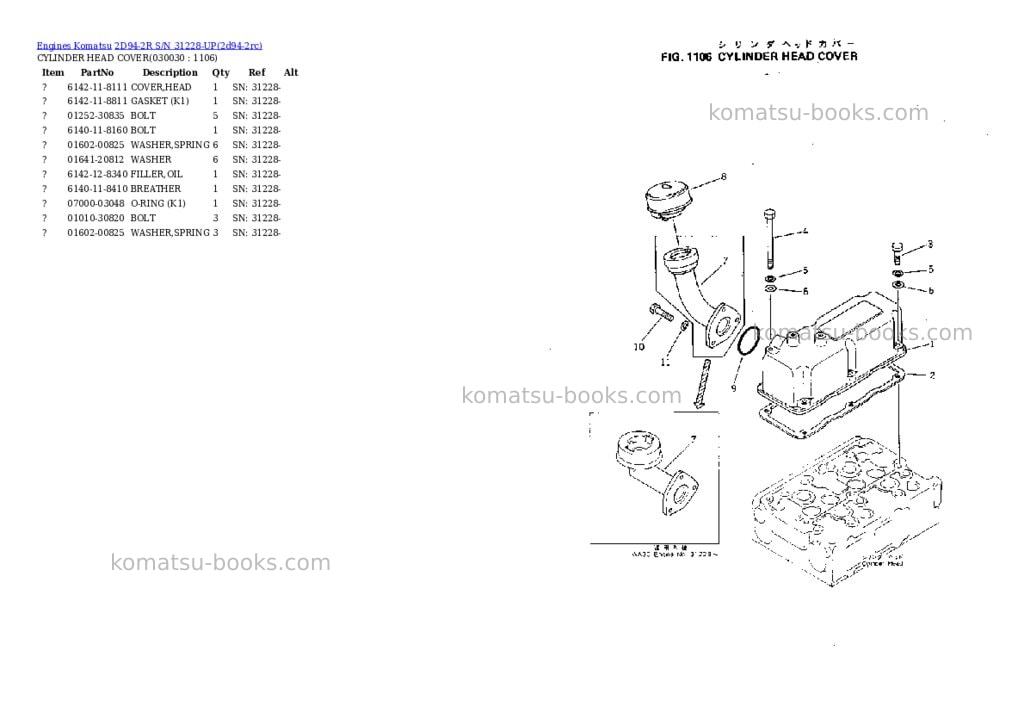 Komatsu 2D94-2R S/N 31228-UP Parts catalog cover Page 2 Komatsu 2D94-2R S/N 31228-UP Parts catalog cover Page 2