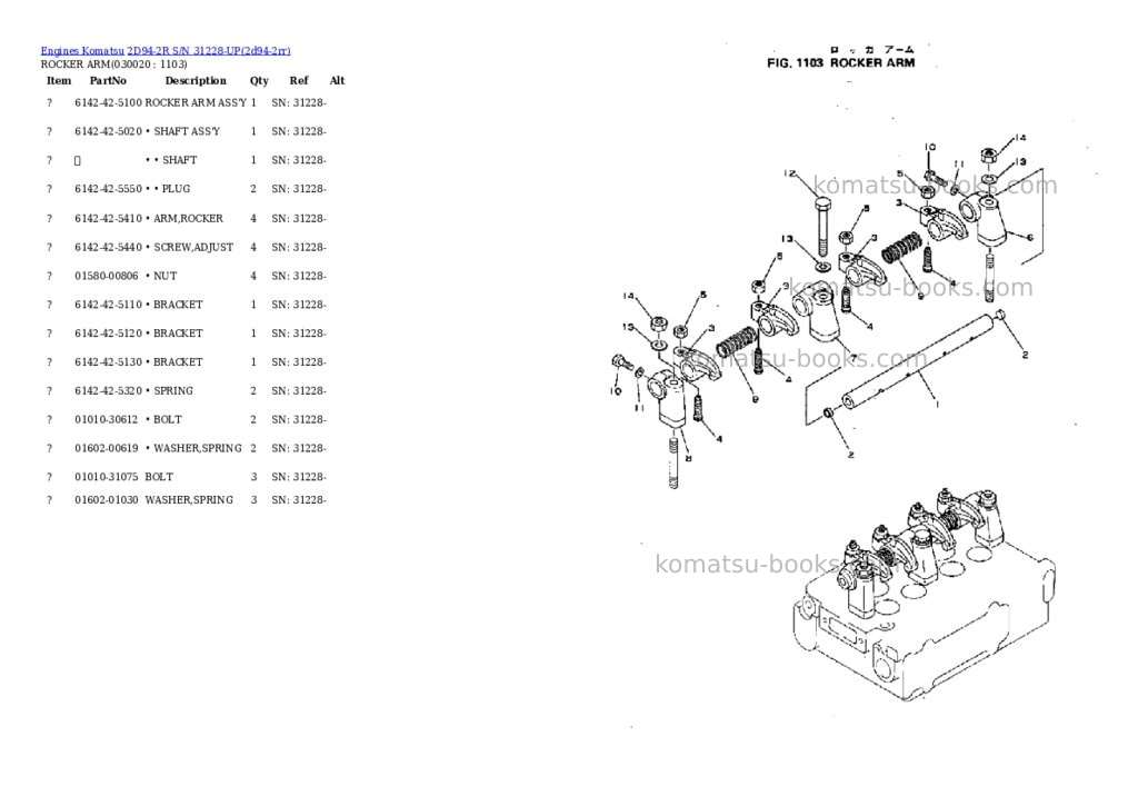 Komatsu 2d94-2r s/n 31228-up Parts catalog cover
