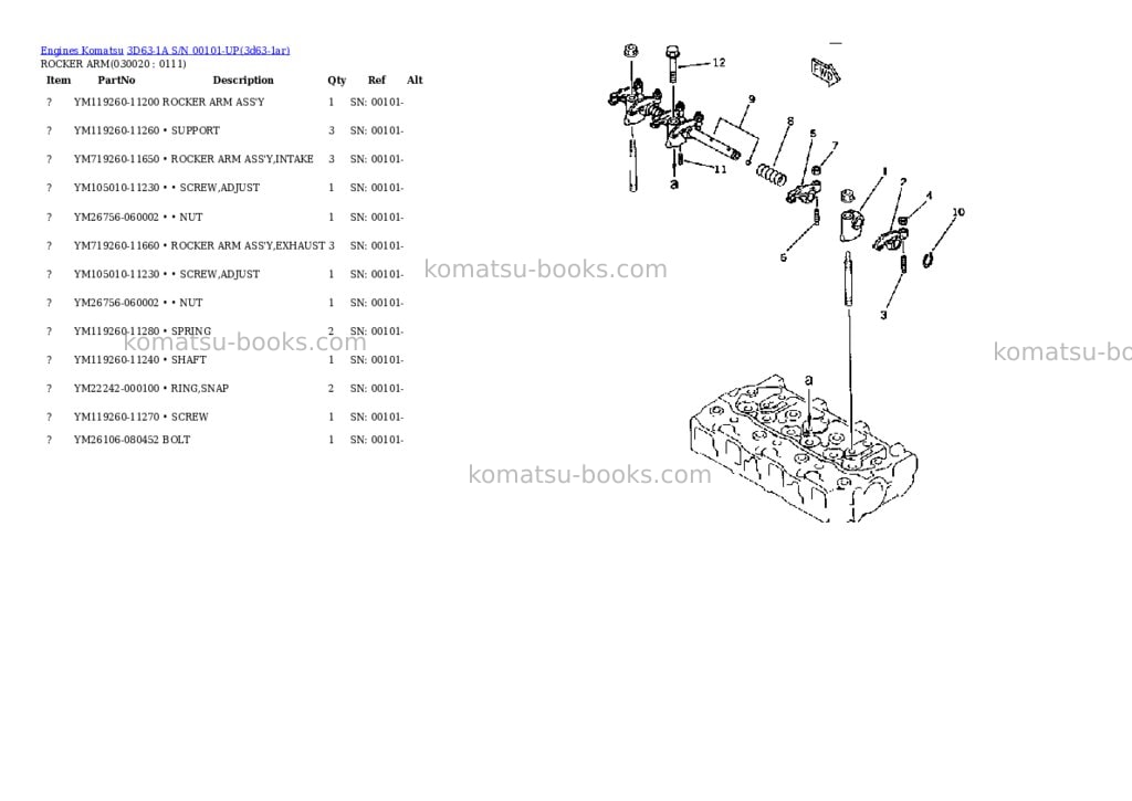 Komatsu 3d63-1a s/n 00101-up Parts catalog cover
