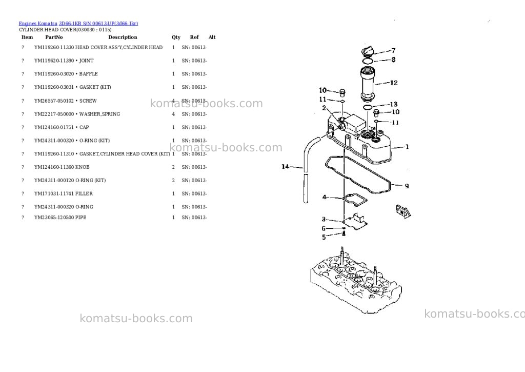 Komatsu 3d66-1kb s/n 00613-up Parts catalog cover Page 2