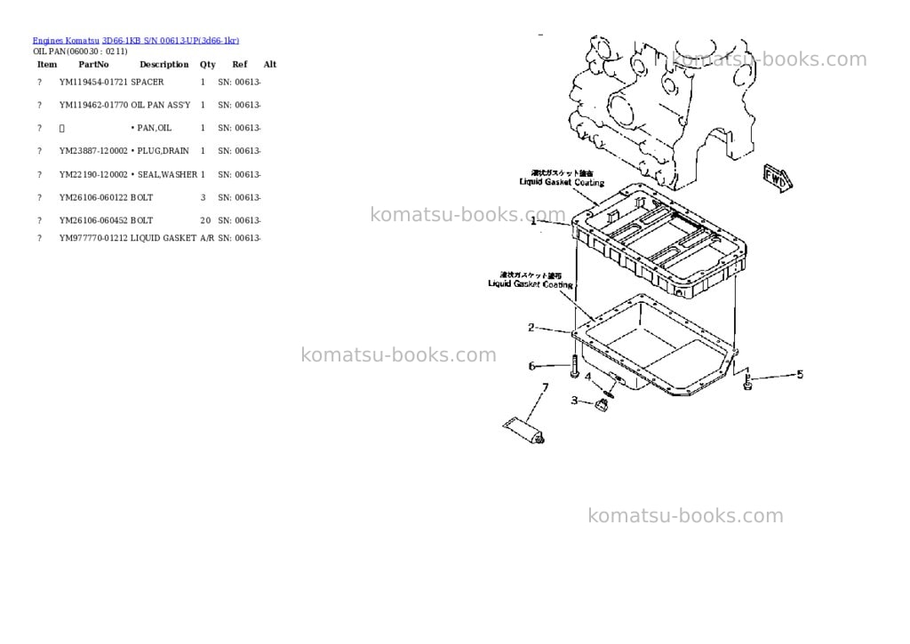 Komatsu 3d66-1kb s/n 00613-up Parts catalog cover Page 7