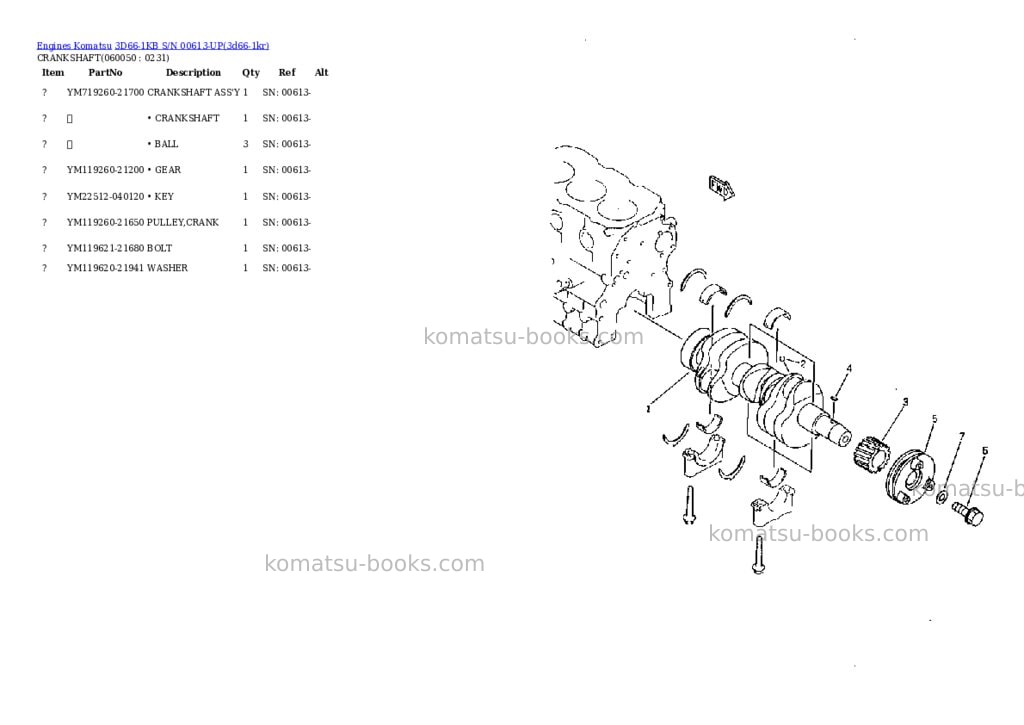 Komatsu 3d66-1kb s/n 00613-up Parts catalog cover Page 9