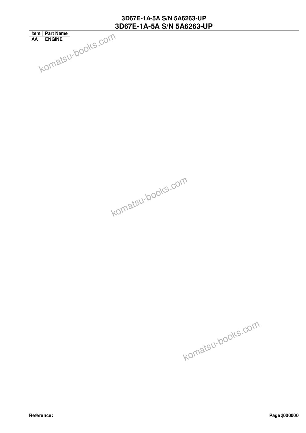 Komatsu 3d67e-1a-5a s/n 5a6263-up Parts catalog cover