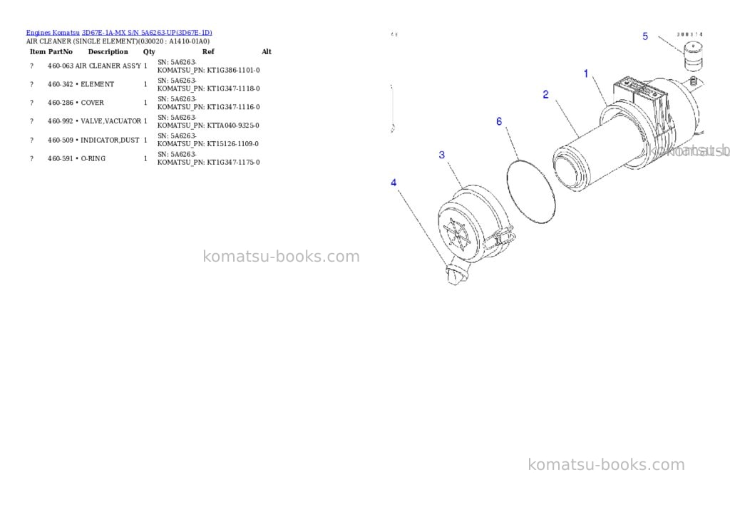 Komatsu 3d67e-1a-mx s/n 5a6263-up Parts catalog cover
