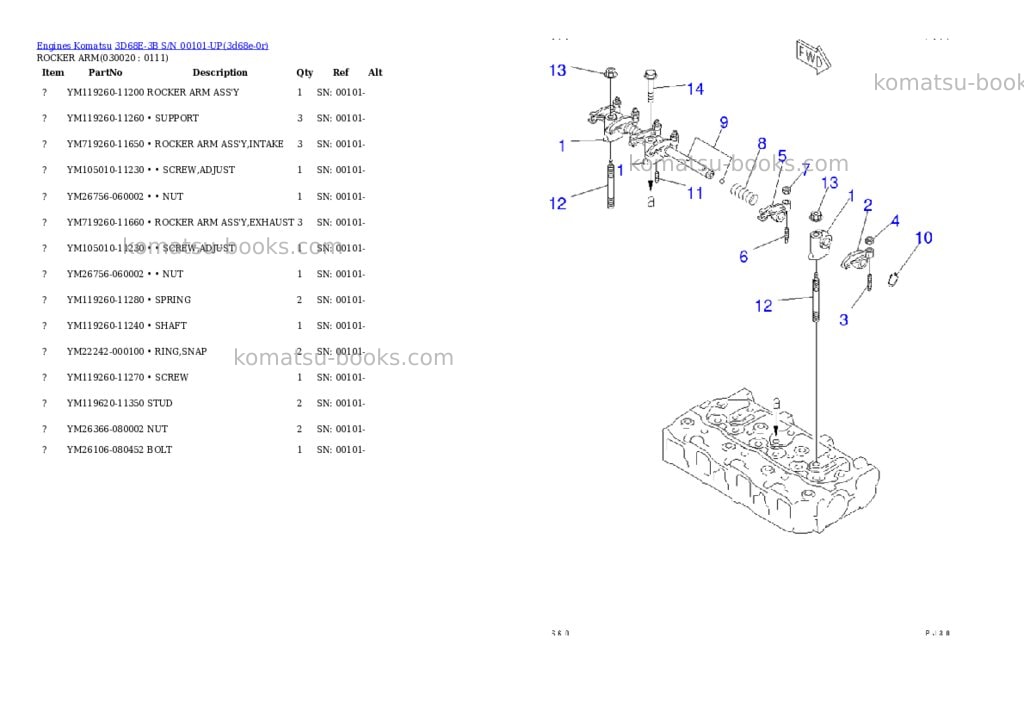 Komatsu 3D68E-3B S/N 00101-UP Parts catalog cover