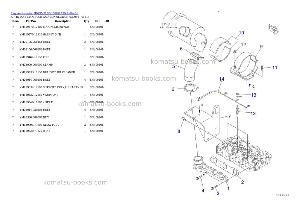 Komatsu 3D68E-3B S/N 00101-UP Parts catalog cover Page 3