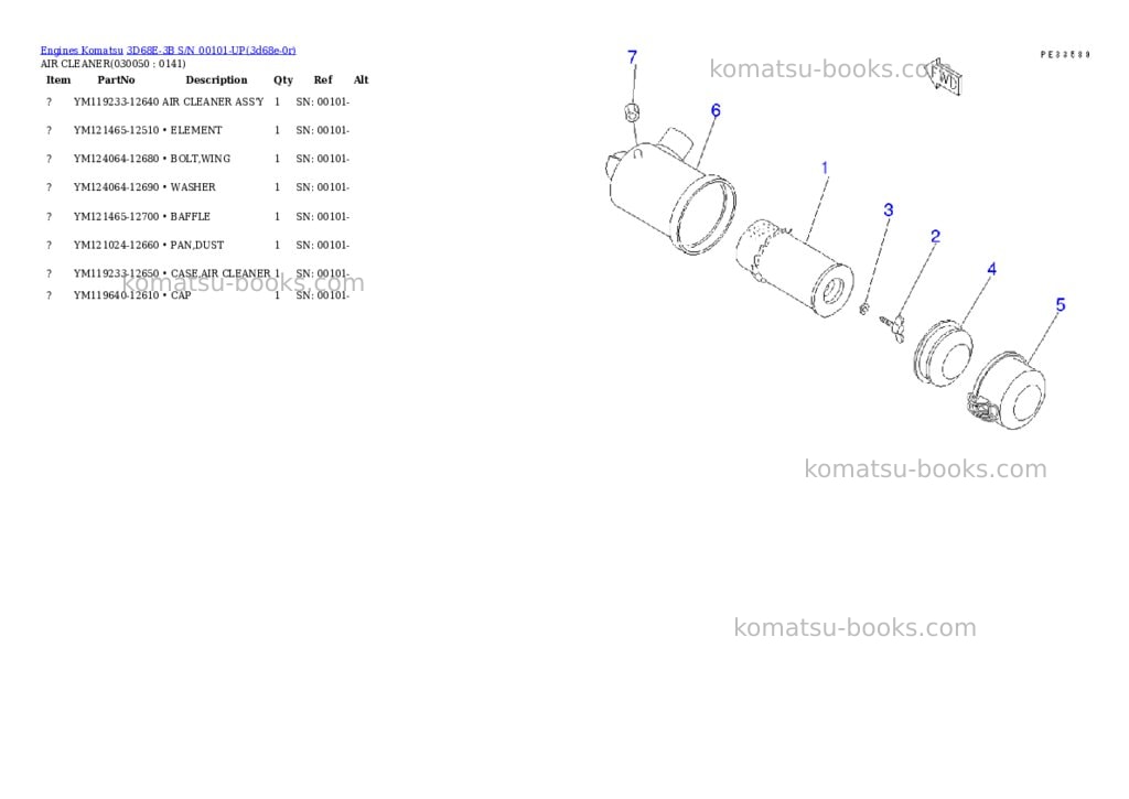 Komatsu 3D68E-3B S/N 00101-UP Parts catalog cover Page 4