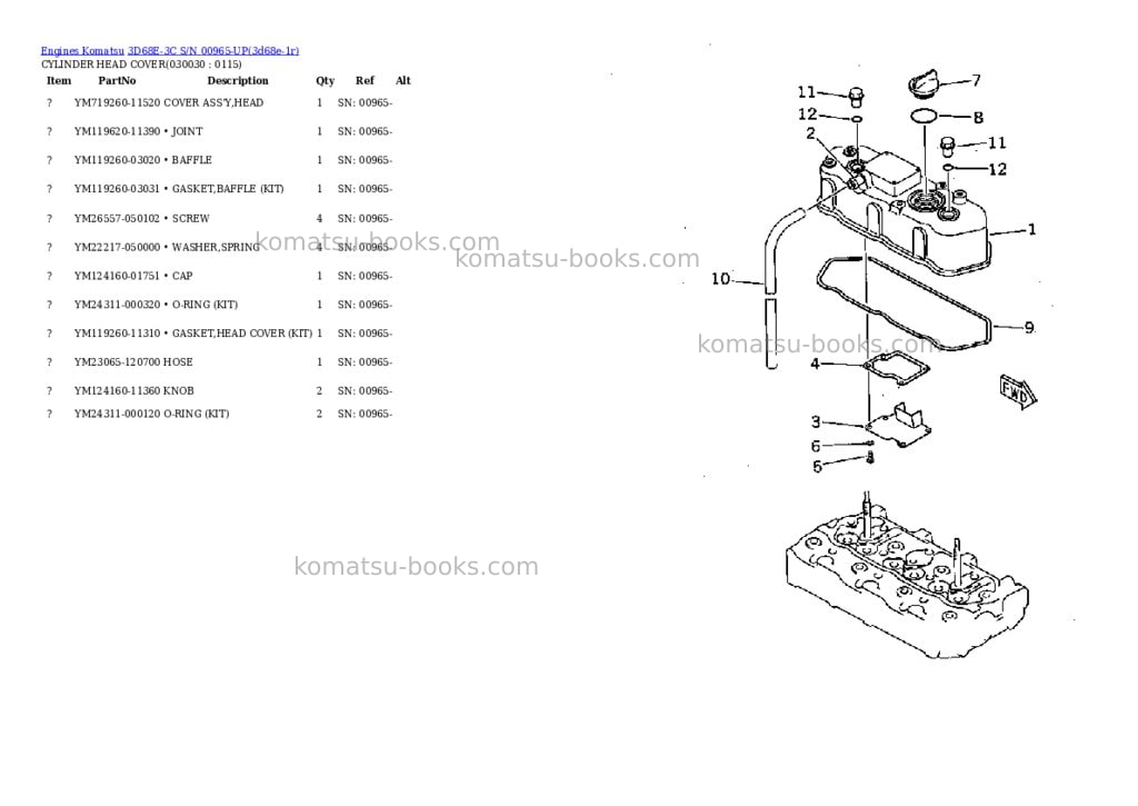 Komatsu 3d68e-3c s/n 00965-up Parts catalog cover Page 2