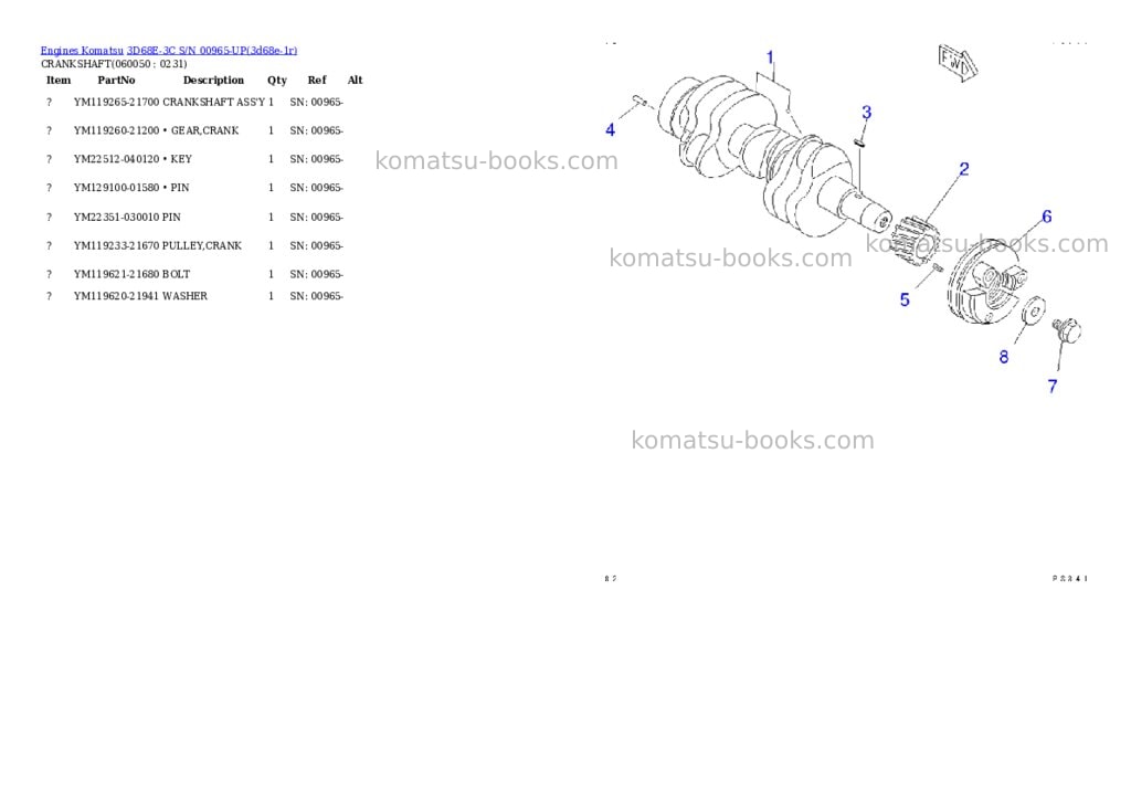 Komatsu 3d68e-3c s/n 00965-up Parts catalog cover Page 9