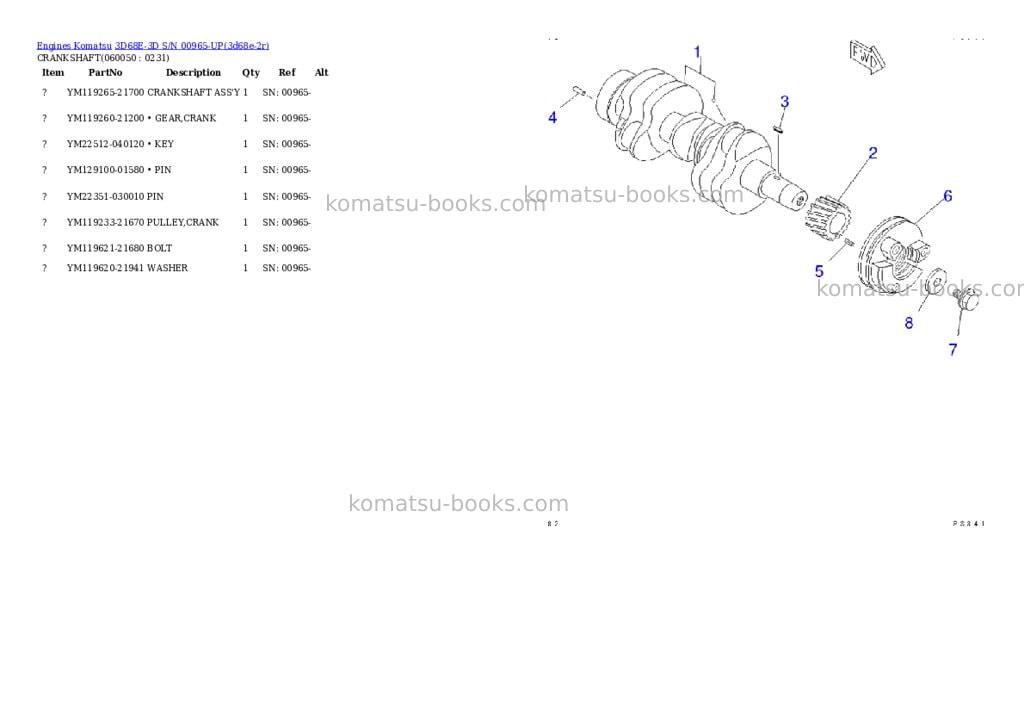 Komatsu 3d68e-3d s/n 00965-up Parts catalog cover Page 9