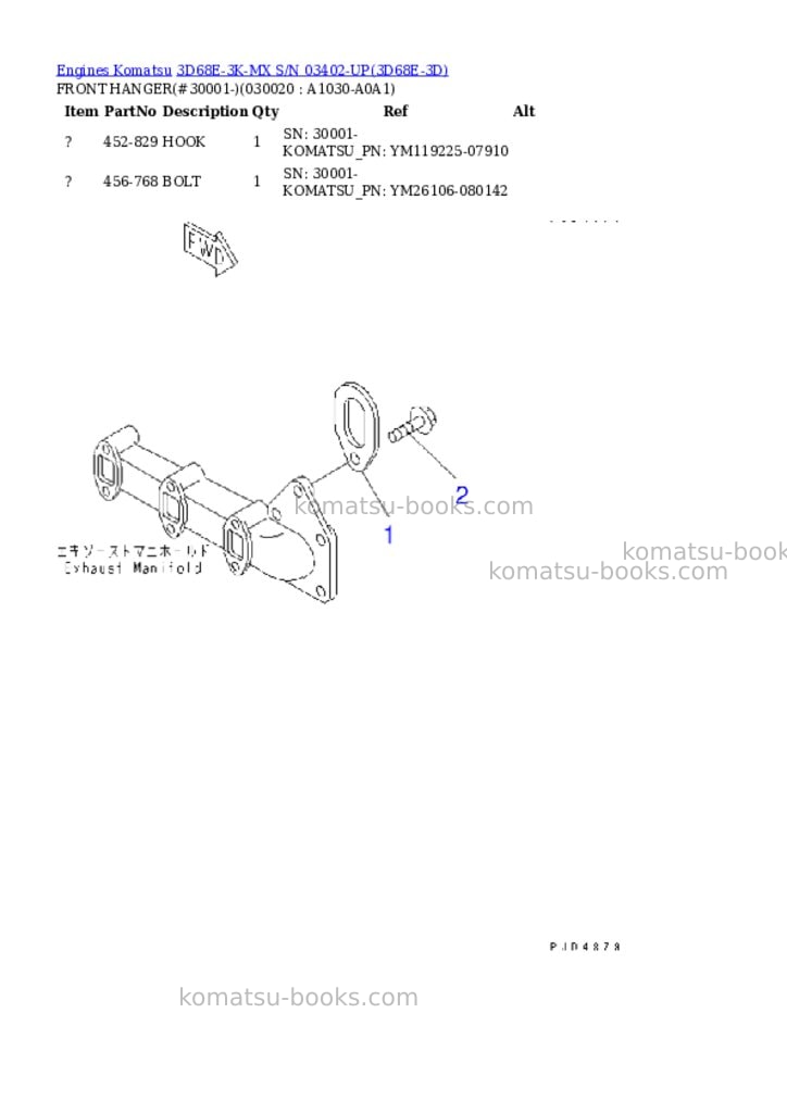 Komatsu 3d68e-3k-mx s/n 03402-up Parts catalog cover Komatsu 3d68e-3k-mx s/n 03402-up Parts catalog cover