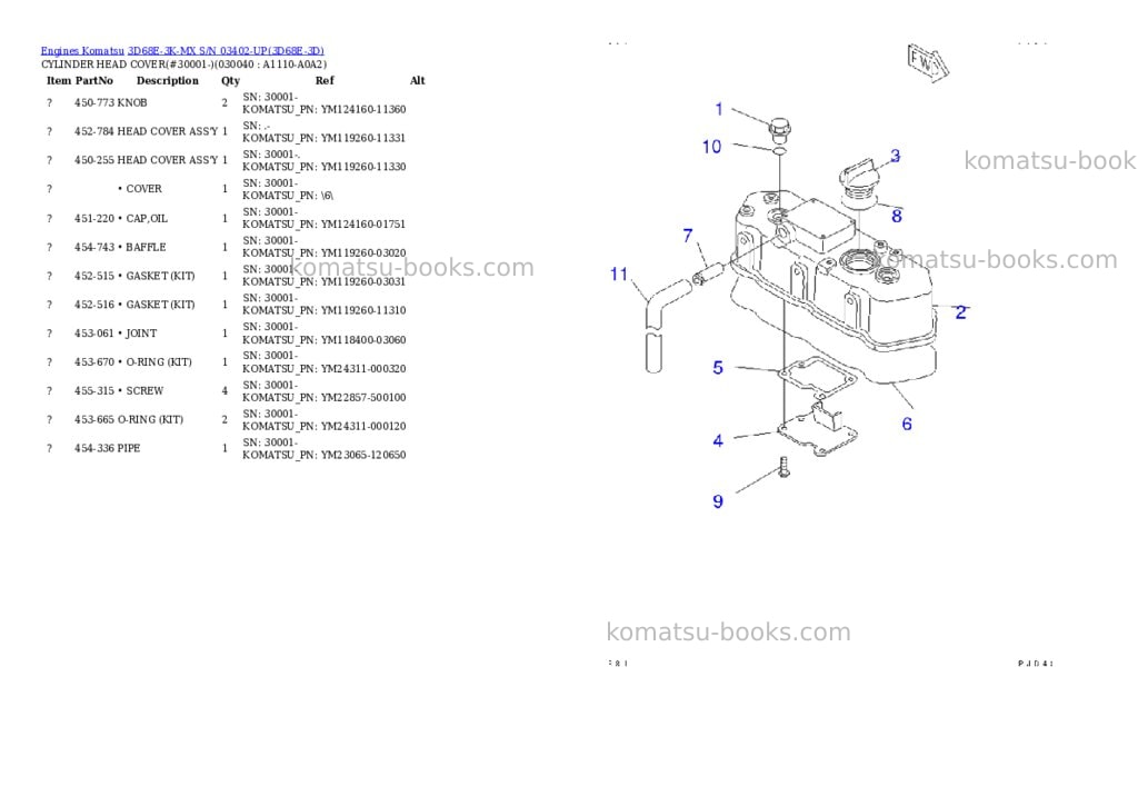 Komatsu 3d68e-3k-mx s/n 03402-up Parts catalog cover Page 3 Komatsu 3d68e-3k-mx s/n 03402-up Parts catalog cover Page 3