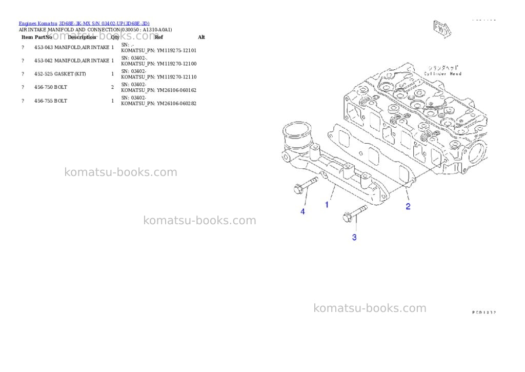 Komatsu 3d68e-3k-mx s/n 03402-up Parts catalog cover Page 4 Komatsu 3d68e-3k-mx s/n 03402-up Parts catalog cover Page 4