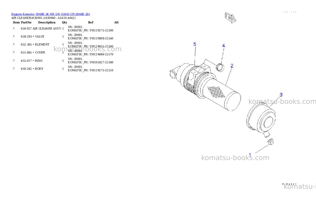 Komatsu 3d68e-3k-mx s/n 03402-up Parts catalog cover Page 5 Komatsu 3d68e-3k-mx s/n 03402-up Parts catalog cover Page 5
