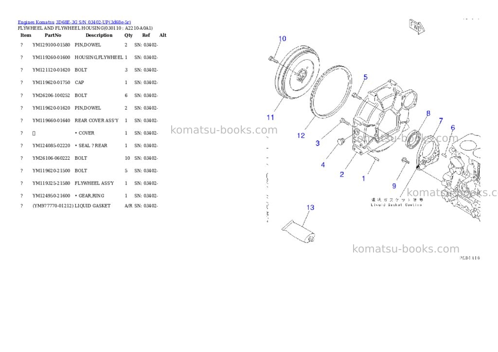 Komatsu 3d68e-3g s/n 03402-up Parts catalog cover Page 10