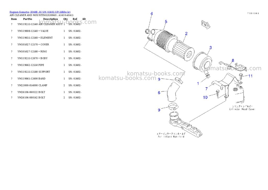 Komatsu 3d68e-3g s/n 03402-up Parts catalog cover Page 3