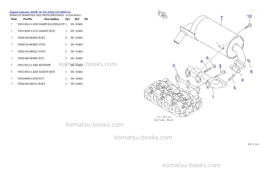 Komatsu 3d68e-3g s/n 03402-up Parts catalog cover Page 4