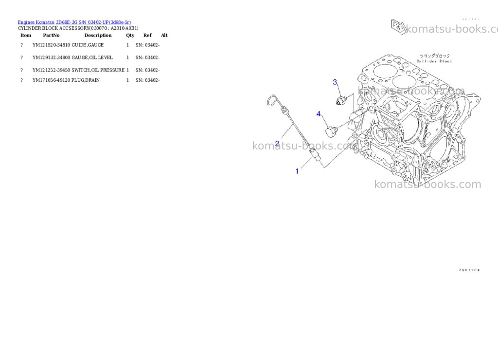 Komatsu 3d68e-3g s/n 03402-up Parts catalog cover Page 6